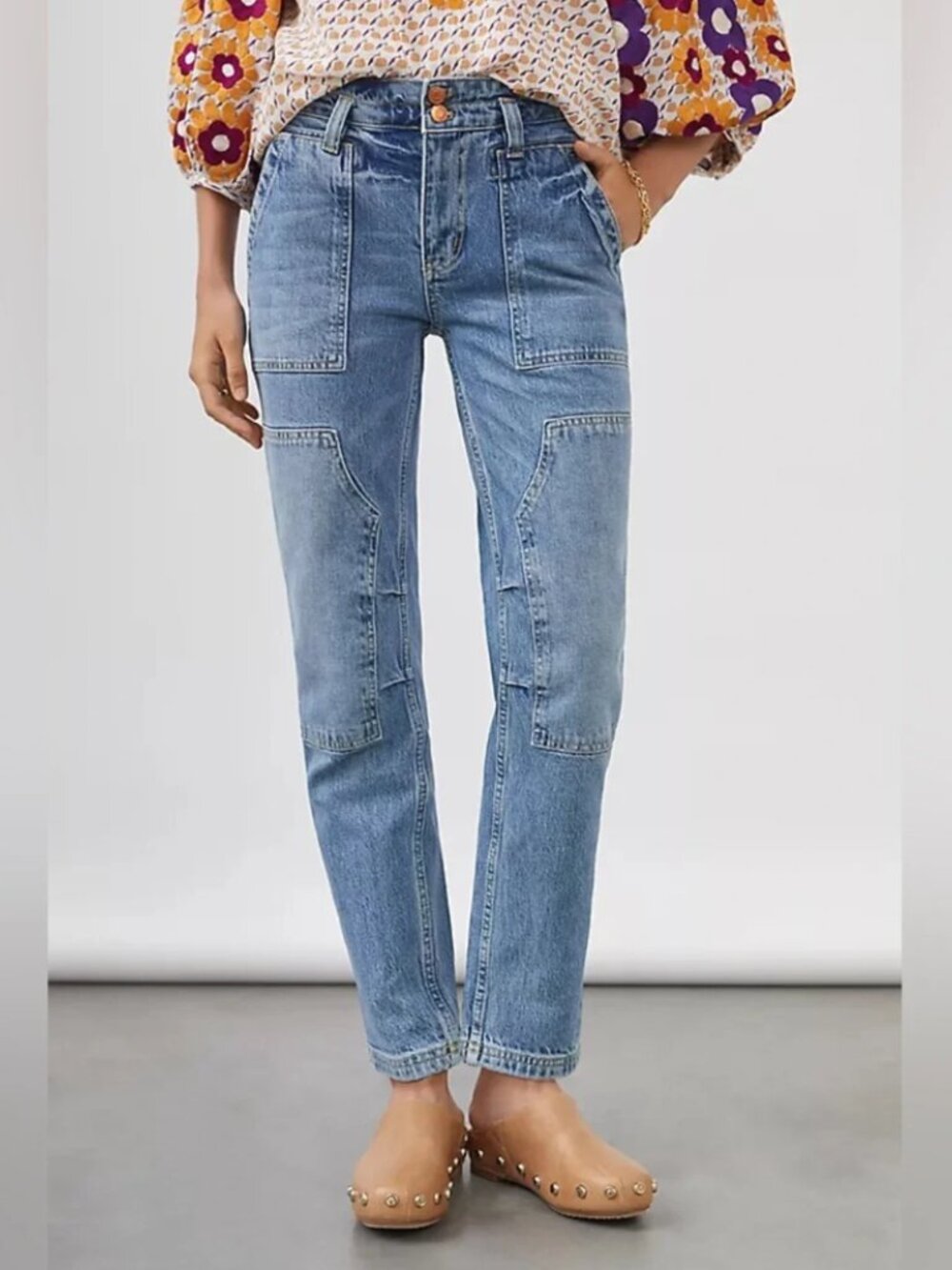 Anthropologie Pilcro Jeans Womens Size 33 Blue Wanderer Relaxed Double Knee